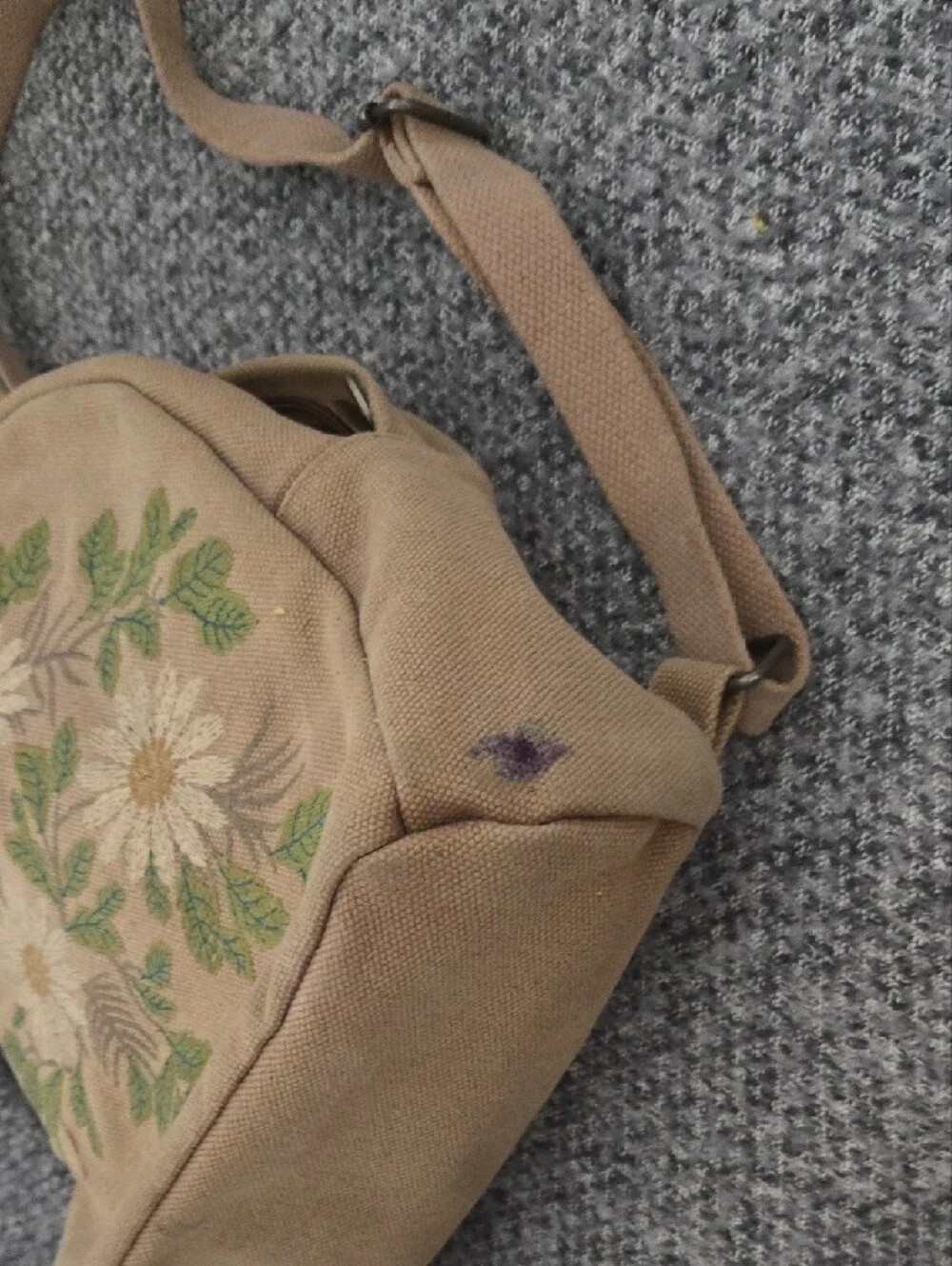 Embroidered Tan Floral Mini Backpack